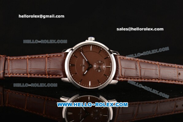 Ulysse Nardin Classico Miyota OS2035 Quartz Steel Case with Stick Markers Brown Dial and Brown Leather Strap - Click Image to Close